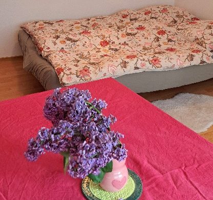 Töpferei mieten Helle Töpferei mit bunten Töpfen, Regalen und Werkstattutensilien.
